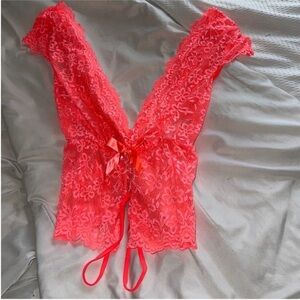 Lace Bodysuit in Bright Coral